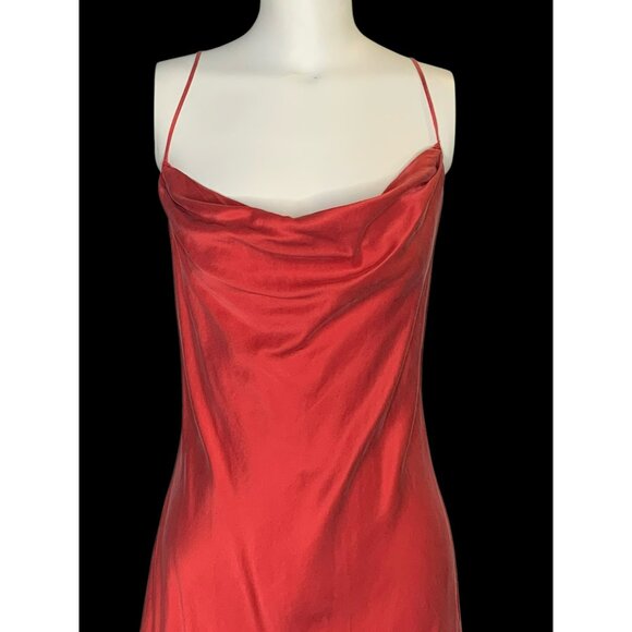 VTG Victoria's Secret SILK Y2K 90s Red Satin Cowl Slip Dress Open Tie Back S - Picture 9 of 10